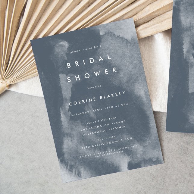 Reserve A Data Chá de panela de Aquarela Azul (Blue watercolor wash modern boho bridal shower invitation.)