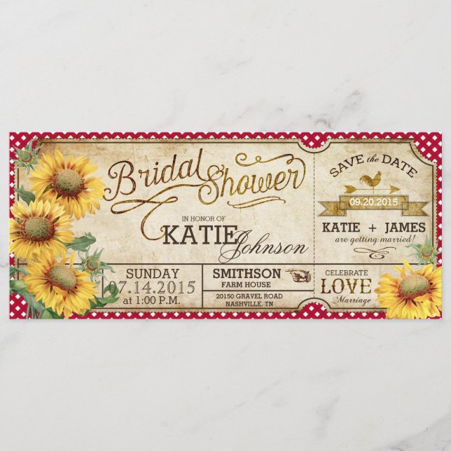 Reserve A Data Chá de panela de Picnic do País Sunflower Gingham (Frente)