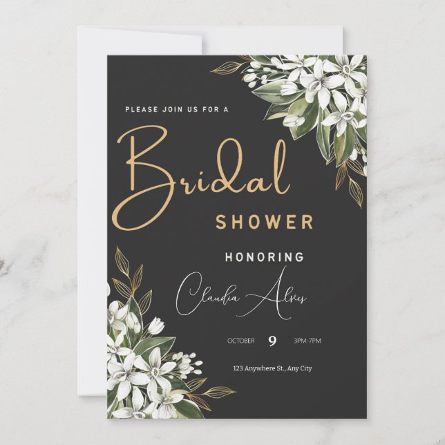 Reserve A Data Chá de panela Floral A Preto E Ouro (Frente)