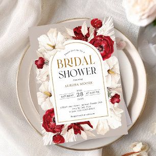Reserve A Data Chá de panela floral vermelho-rubi e branco