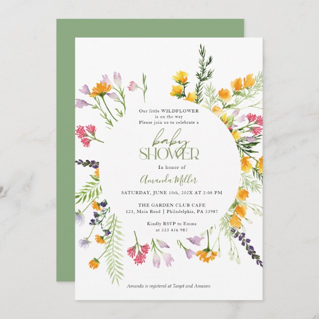 Reserve A Data Chamada elegante floral de Chá de fraldas selvagem (Frente/Verso)