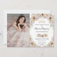 Champagne Beige Cream Dourada Floral Quinceañera