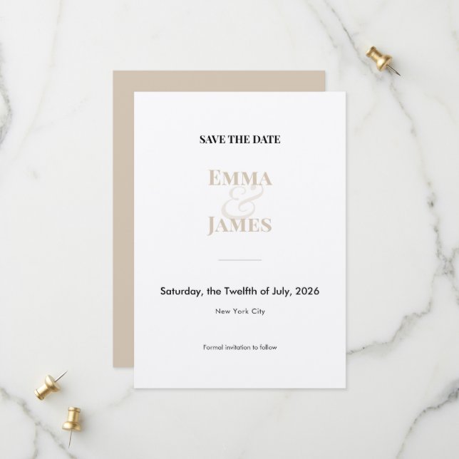 Reserve A Data Champagne Dois Tons Save the Date Casamento com E  (Frente/Verso In Situ)