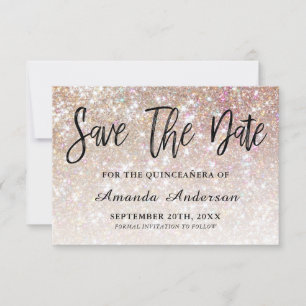 Reserve A Data Champagne Glitter Brush Script Quinceanera