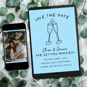 Reserve A Data Champanhe Anima Foto Personalizada Desenhada