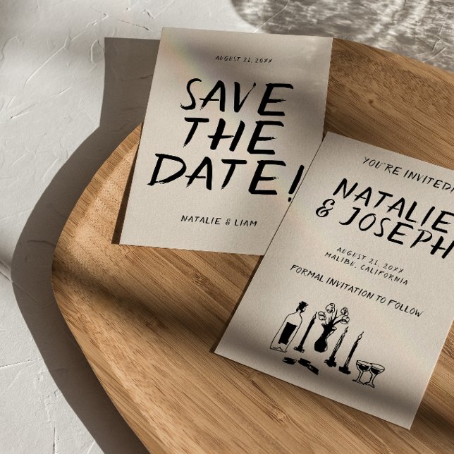 Reserve A Data Champanhe Desenho Moderno Retro Casamento Quirky (Criador carregado)