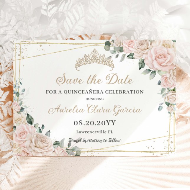 Reserve A Data Champanhe Ivory Blush Floral Quinceañera Sweet 16 (Criador carregado)