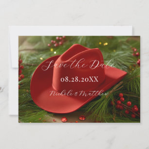 Reserve A Data Chapéu de Cowboy Vermelho de Natal Casamento