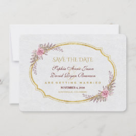 Reserve A Data Charm Blush Floral Dourado Quadro Branco Salvar Da