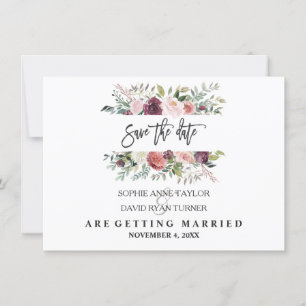 Reserve A Data Charm Burgundy Blush Floral Dourado Salvar a Data