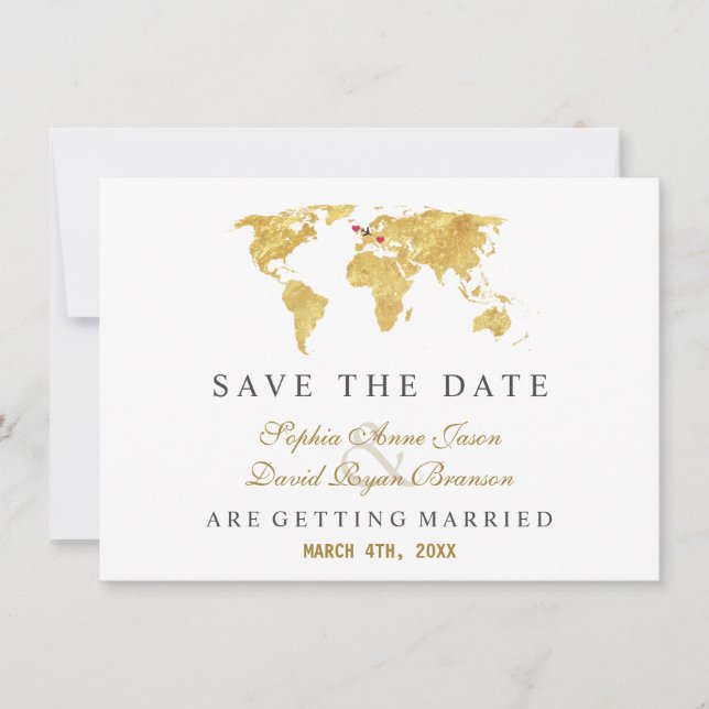 Reserve A Data Charm Destination Gold World Map Wedding (Frente)