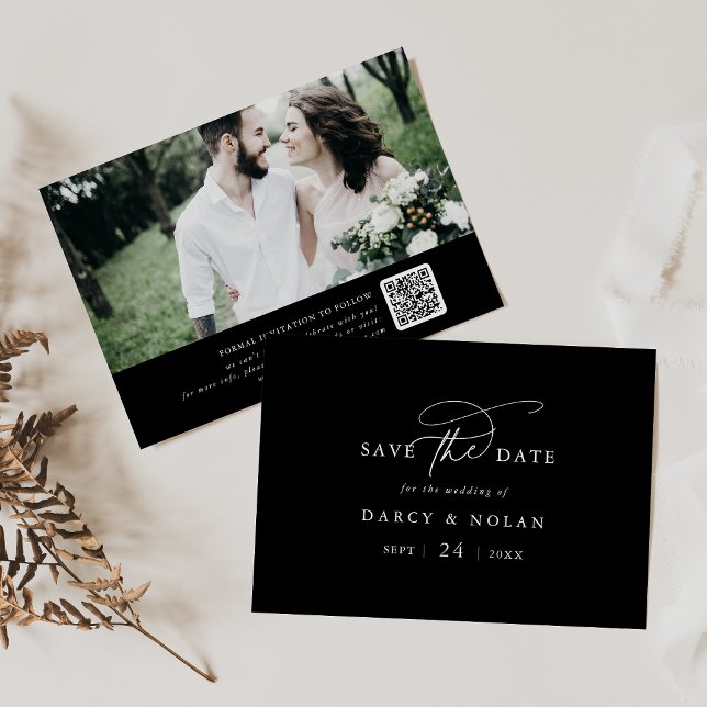 Reserve A Data Charm Negro Escuro Elegante Salva A Data (Elegant Charm Dark Black Wedding Save The Date)