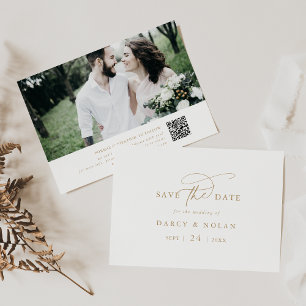 Reserve A Data Charm White e Dourado Casamento Elegante Salvar a