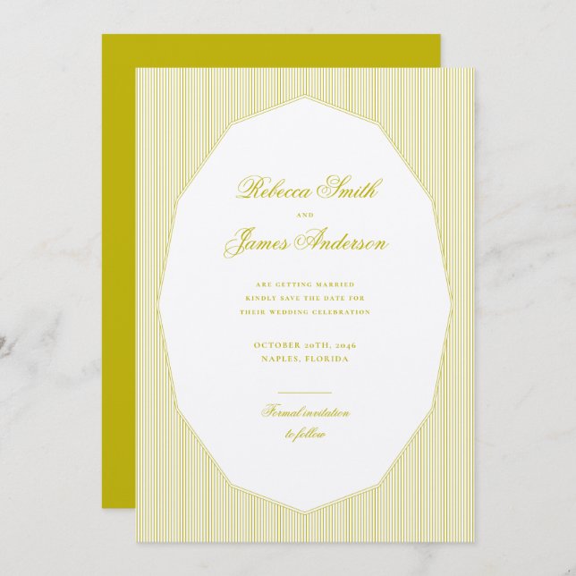 Reserve A Data Chartreuse Formal Elegant Classic Stripes Wedding (Frente/Verso)