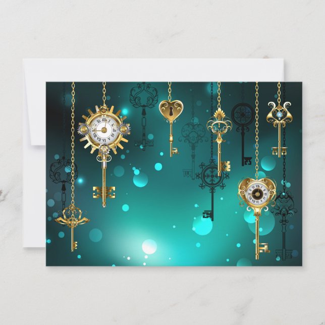 Reserve A Data Chaves de Esqueleto Anticas em Fundo Verde (Frente)