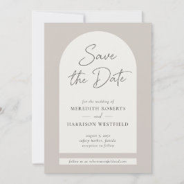 Reserve A Data Chic Arch Frame Modern Script Taupe Ecru Casamento