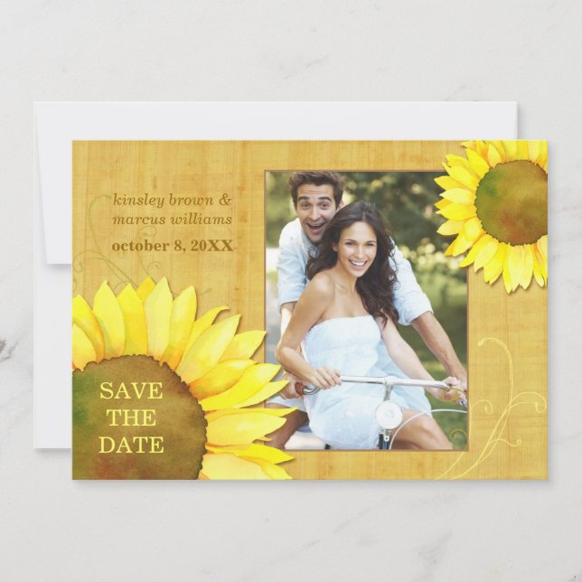 Reserve A Data Chic Autumn Sunflower Foto de casamento Salvar a D (Frente)