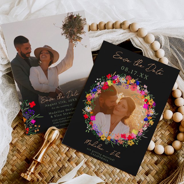 Reserve A Data Chic Boho Flores Selvagens Brilhantes 2 fotos casa (Criador carregado)