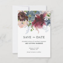 Chic Burgundy Azul Poeirento Floral Aquarela Casam