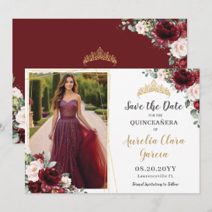 Reserve A Data Chic Burgundy Blush Rosa Floral Quinceanera Foto