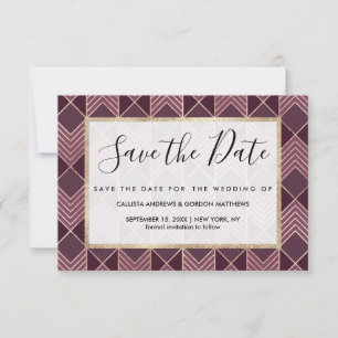 Reserve A Data Chic Burgundy Dourada Arrohead Chevron Geométrico