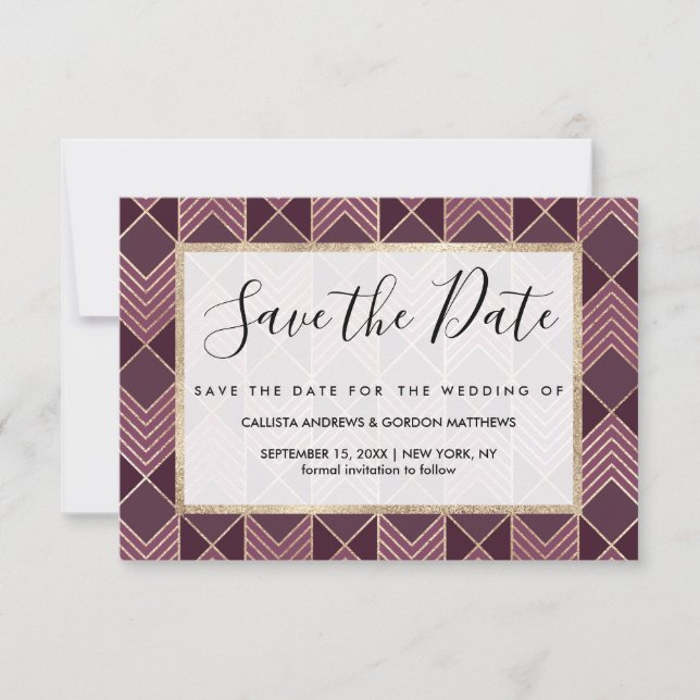 Reserve A Data Chic Burgundy Dourada Arrohead Chevron Geométrico (Frente)