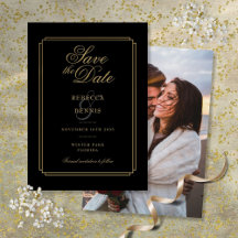 Chic Casamento Foto Arte Deco Preto e Dourado