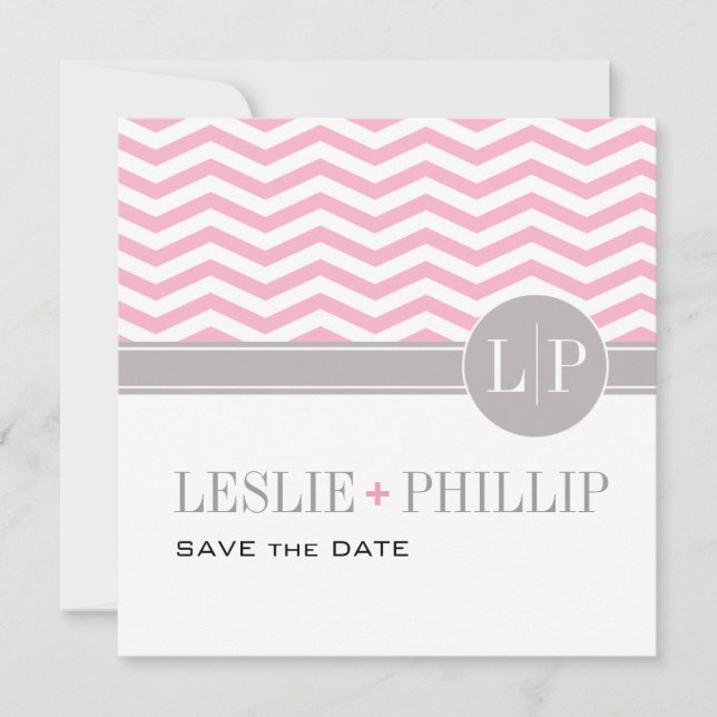 Reserve A Data Chic Chevron Monograma Save the Date | rosa (Frente)