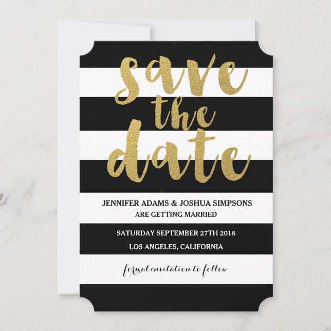 Reserve A Data Chic Dourado | Listra Preta Grossa Save the Date (Frente)