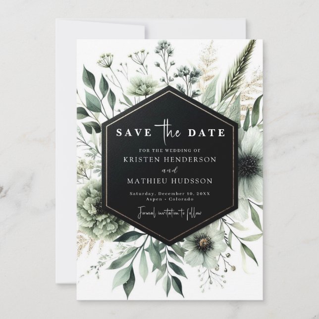 Reserve A Data Chic Earthy Watercolor Sage Casamento Verde (Frente)