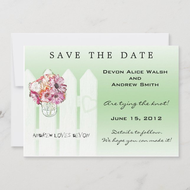 Reserve A Data Chic Floral Mason Jar Wedding Salvar Data (Frente)