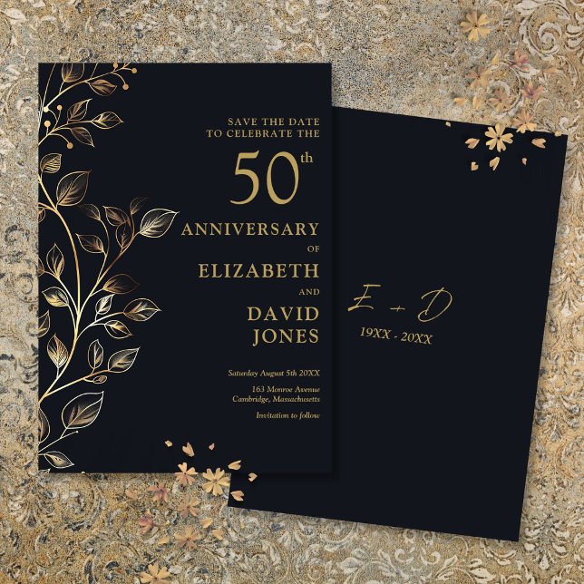 Reserve A Data Chic Gold 50º Aniversário de Casamento Salve a Dat (Chic Gold 50th Wedding Anniversary Save The Date)