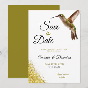 Reserve A Data Chic Green Hummingbird e Dourado Casamento de Poei