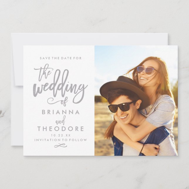 Reserve A Data Chic Hand Lettered Save The Date Photo (Frente)