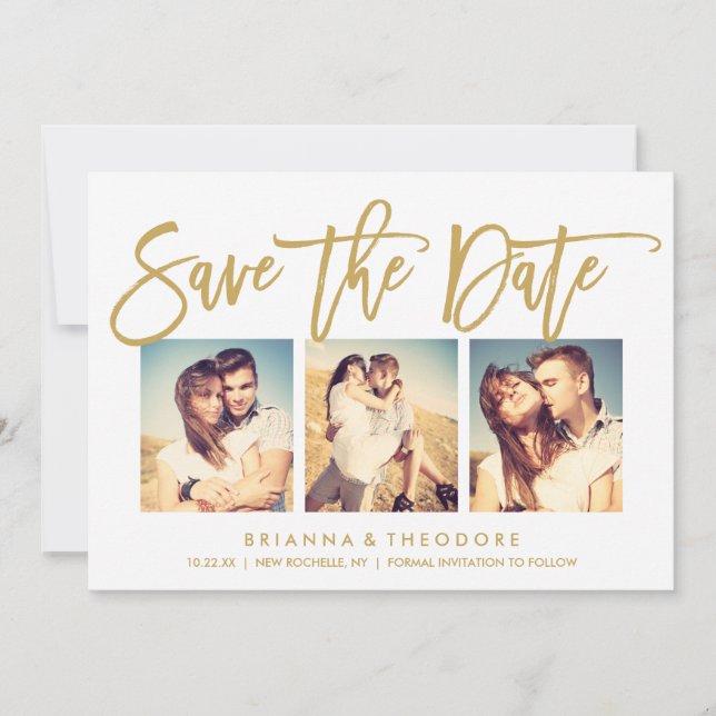 Reserve A Data Chic Hand Lettered Save The Date Photo Collage (Frente)