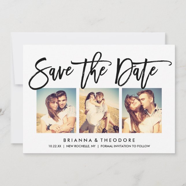Reserve A Data Chic Hand Lettered Save The Date Photo Collage (Frente)