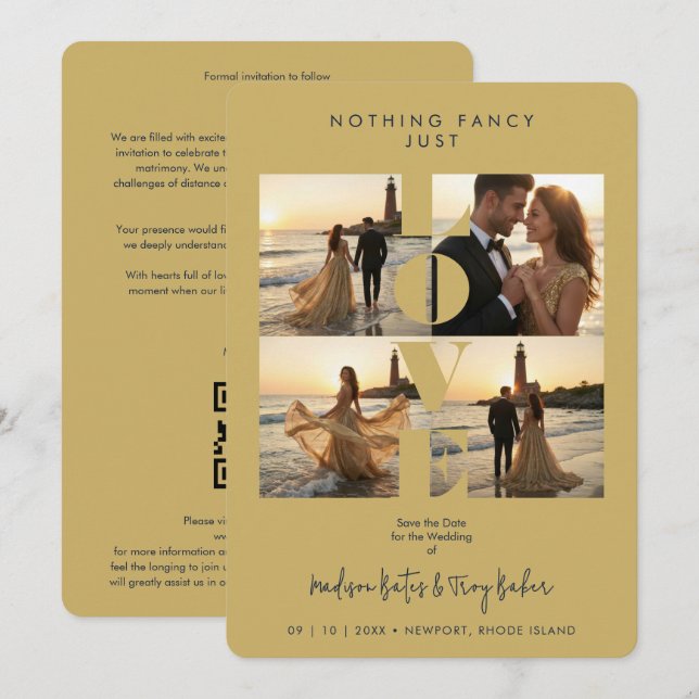Reserve A Data Chic Love Quote Elegant Modern 4 -Photo Wedding (Frente/Verso)