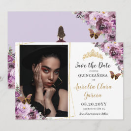 Reserve A Data Chic Mauve Plum Purple Floral Quinceañera Foto