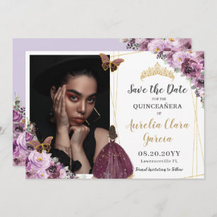 Reserve A Data Chic Mauve Plum Purple Floral Quinceañera Foto Sa