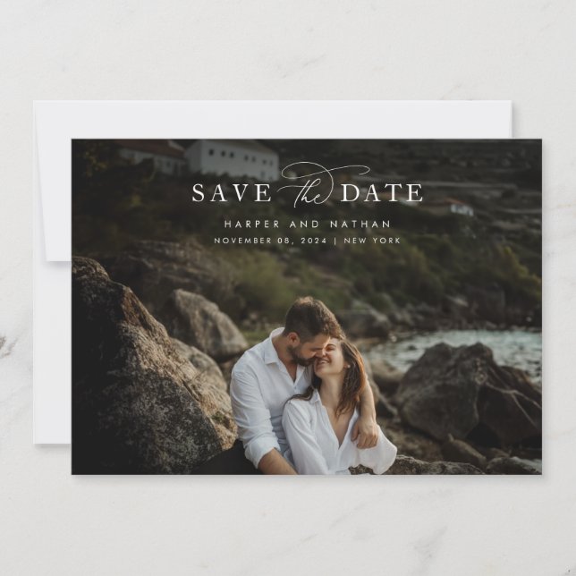 Reserve A Data Chic Modern Coastal Wedding Photo (Frente)