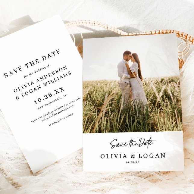 Reserve A Data Chic Modern Script Photo Wedding Save The Date (Criador carregado)