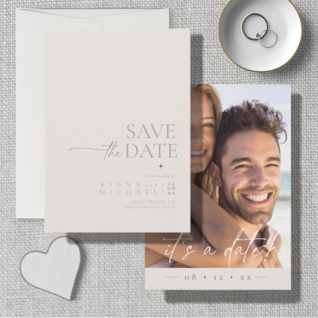 Reserve A Data Chic Neutrals Wedding Photo Bone White Vert ID1020 (Criador carregado)