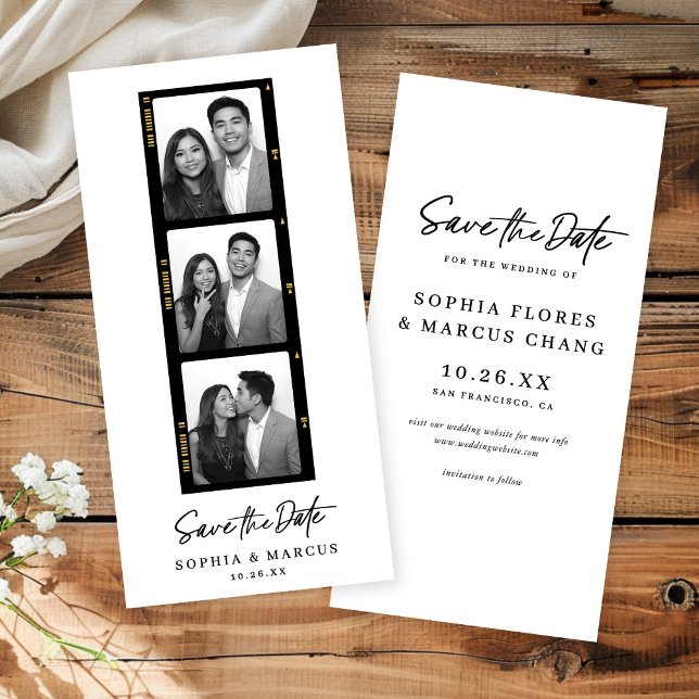 Reserve A Data Chic Photo-booth Filmstrip Wedding Save The Date (Criador carregado)