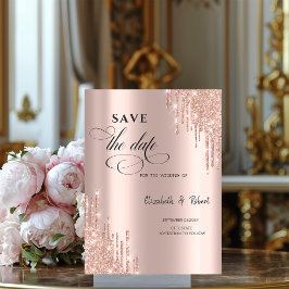 Reserve A Data Chic Rosa Dourado Brilho Gotas Salve A Data