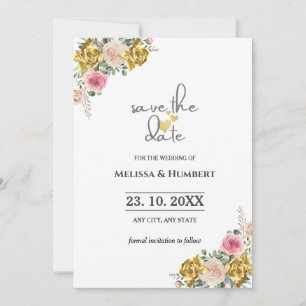 Reserve A Data Chic Rosa, Eucalipto Floral Casamento em Dourado R