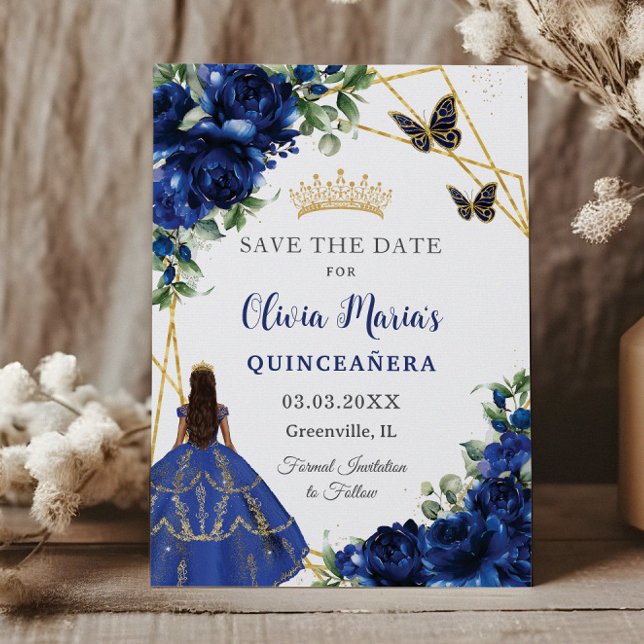 Reserve A Data Chic Royal Blue Flowers Princesa Quinceañera (Criador carregado)