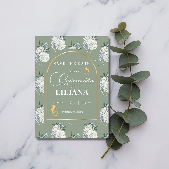 Reserve A Data Chic Sage Borboletas Douradas de Arca Verde Quince (Criador carregado)