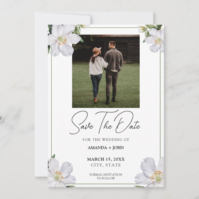 Reserve A Data Chic White e Green Jasmine Floral Salvar a Data (Frente)