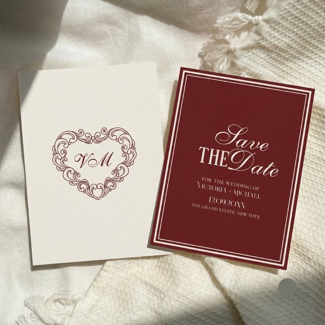 Reserve A Data Chique Casamento de Luxo Borgonha Marfim Antigo (Criador carregado)