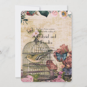 Reserve A Data chique,colagem de colheita, pássaros, borboletas,v